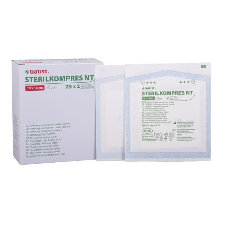 STERILKOMPRES NT Hajtogatott mull-lap 10*10cm, 4 rétegű, 2db (25 csom/dob)